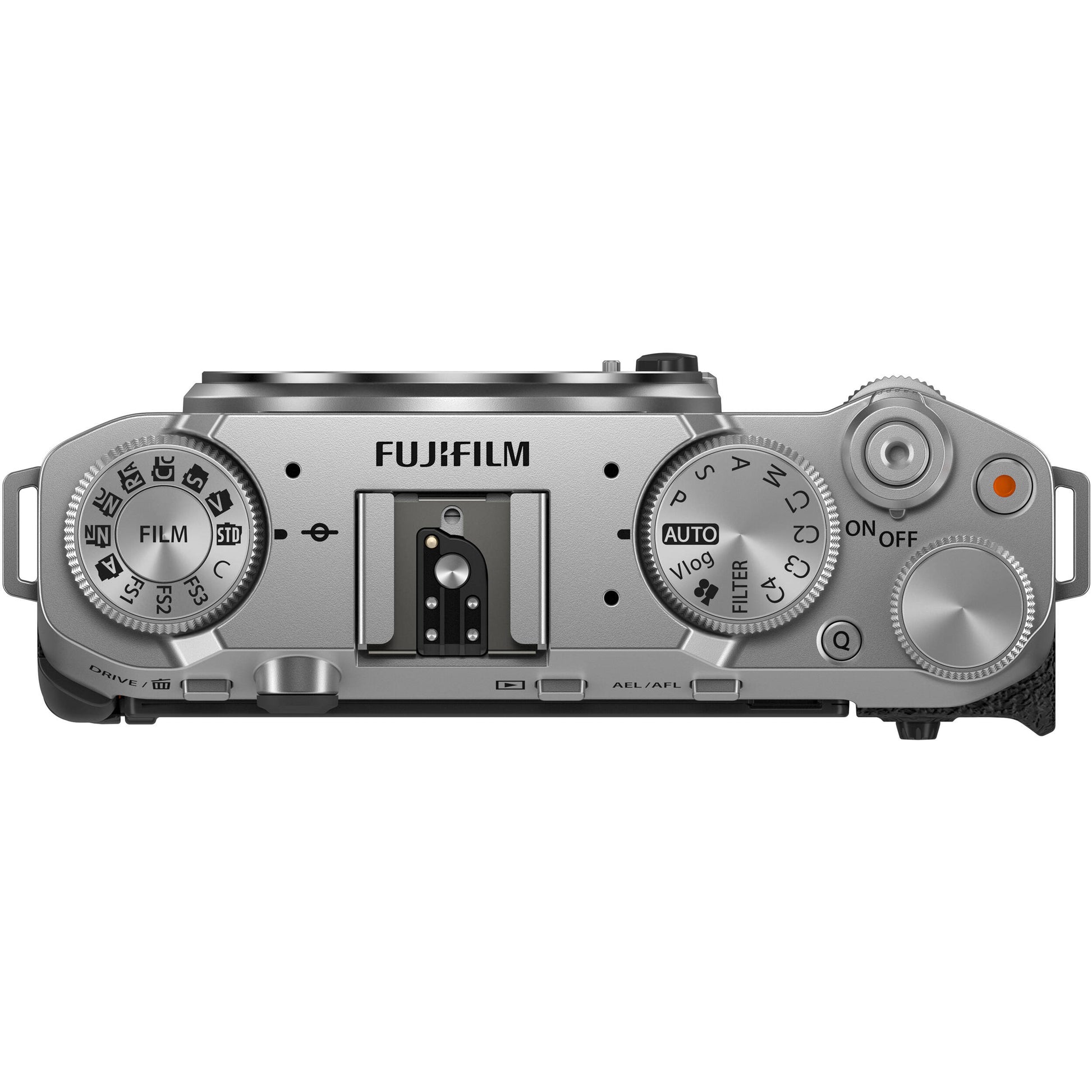 Fujifilm X-M5 silver mirrorless camera with 26.1MP APS-C X-Trans CMOS 4 sensor, X-Processor 5 engine, 3-inch fully articulated touchscreen, 6.2K video recording, and 8fps continuous shooting