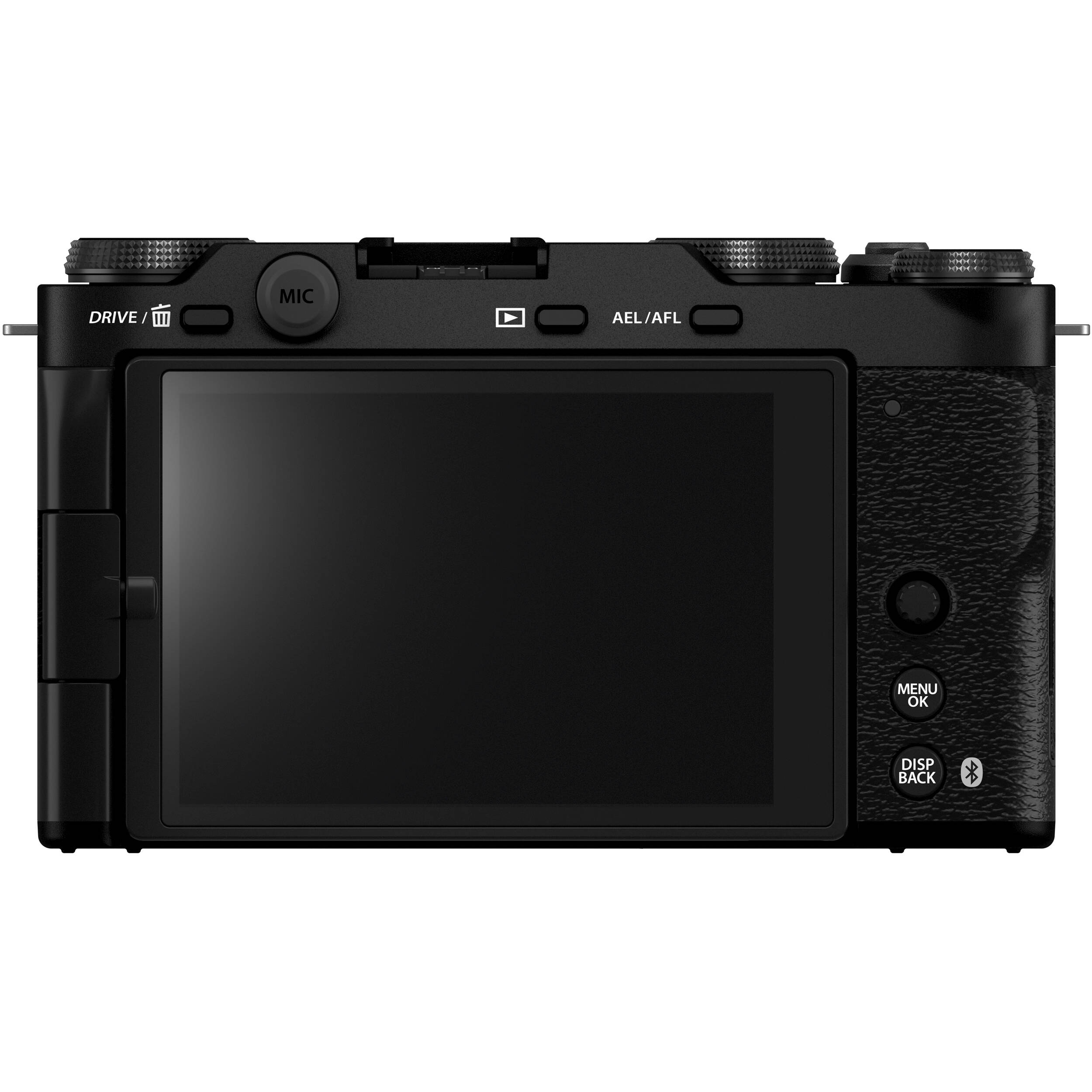 Fujifilm X-M5 black mirrorless camera with XC 15-45mm f/3.5-5.6 OIS PZ compact zoom lens featuring 23-69mm equivalent focal length, 3-stop optical image stabilization, and smooth electric zoom