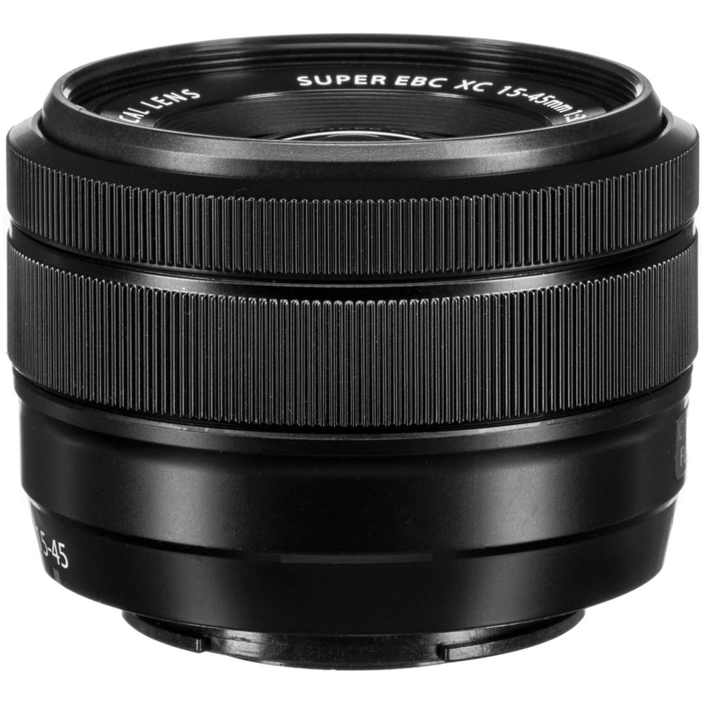 Fujifilm X-S20 black mirrorless camera with 26.1MP APS-C X-Trans CMOS 4 sensor, X-Processor 5, 5-axis in-body image stabilization, 2.36m-dot OLED EVF, 3-inch vari-angle touchscreen, and XC 15-45mm f/3.5-5.6 OIS PZ compact zoom lens