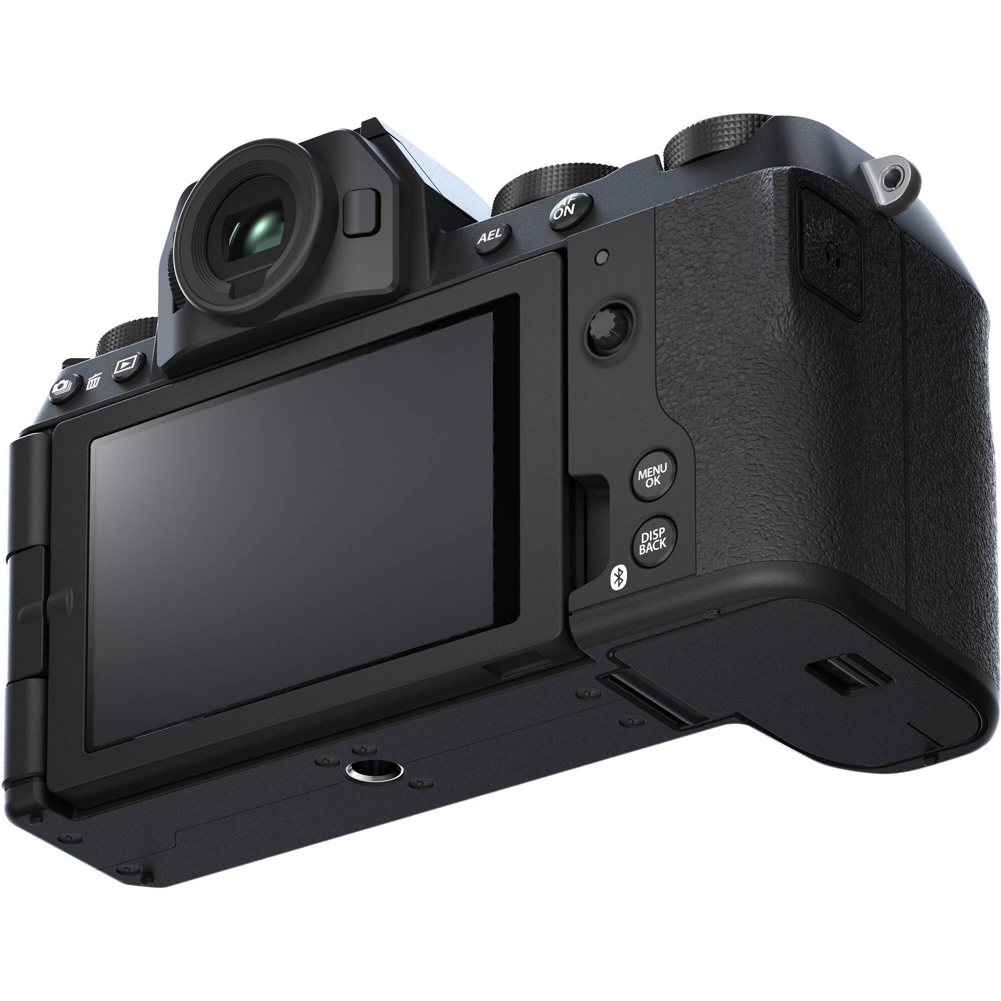 Fujifilm X-S20 black mirrorless camera with XF 16-50mm f/2.8-4.8 R LM WR lens, 26.1MP APS-C X-Trans CMOS 4 sensor, 5-axis in-body image stabilization, 2.36m-dot OLED EVF, and 6.2K video recording