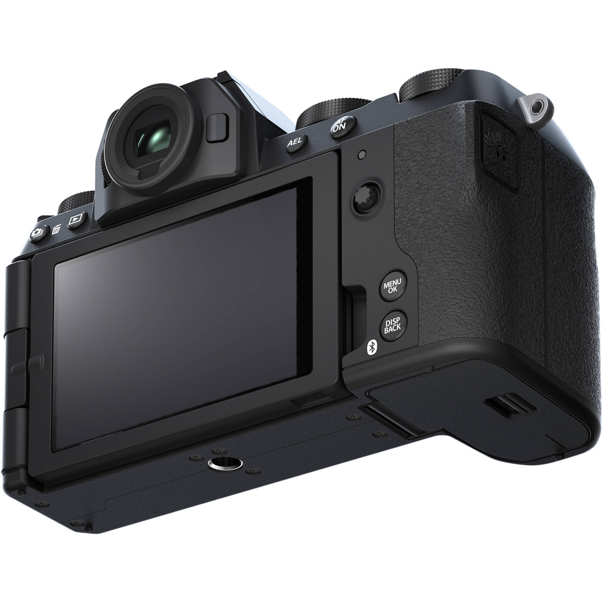 Fujifilm X-S20 black mirrorless camera with XF 16-50mm f/2.8-4.8 R LM WR lens, 26.1MP APS-C X-Trans CMOS 4 sensor, 5-axis in-body image stabilization, 2.36m-dot OLED EVF, and 6.2K video recording