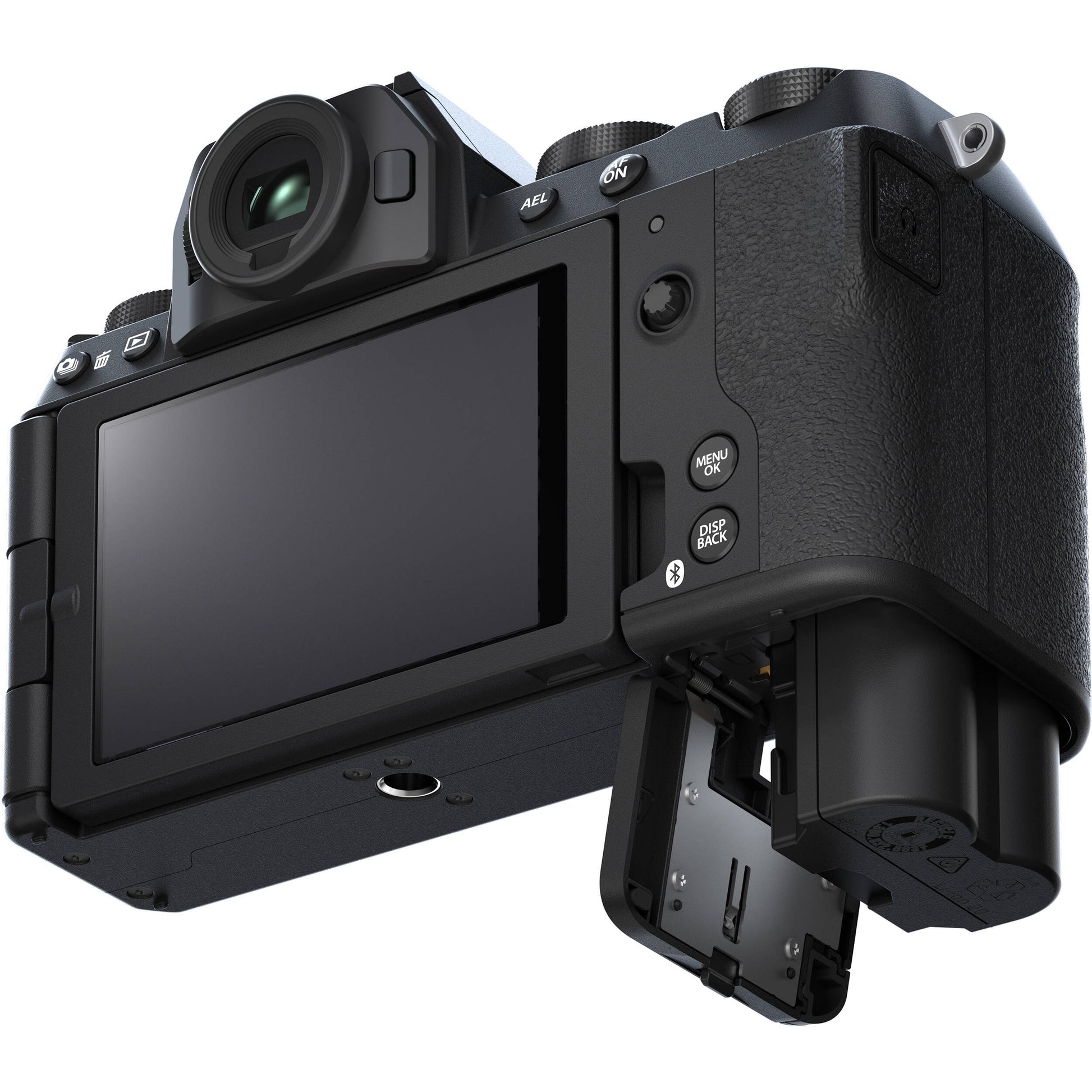 Fujifilm X-S20 black mirrorless camera with XF 16-50mm f/2.8-4.8 R LM WR lens, 26.1MP APS-C X-Trans CMOS 4 sensor, 5-axis in-body image stabilization, 2.36m-dot OLED EVF, and 6.2K video recording