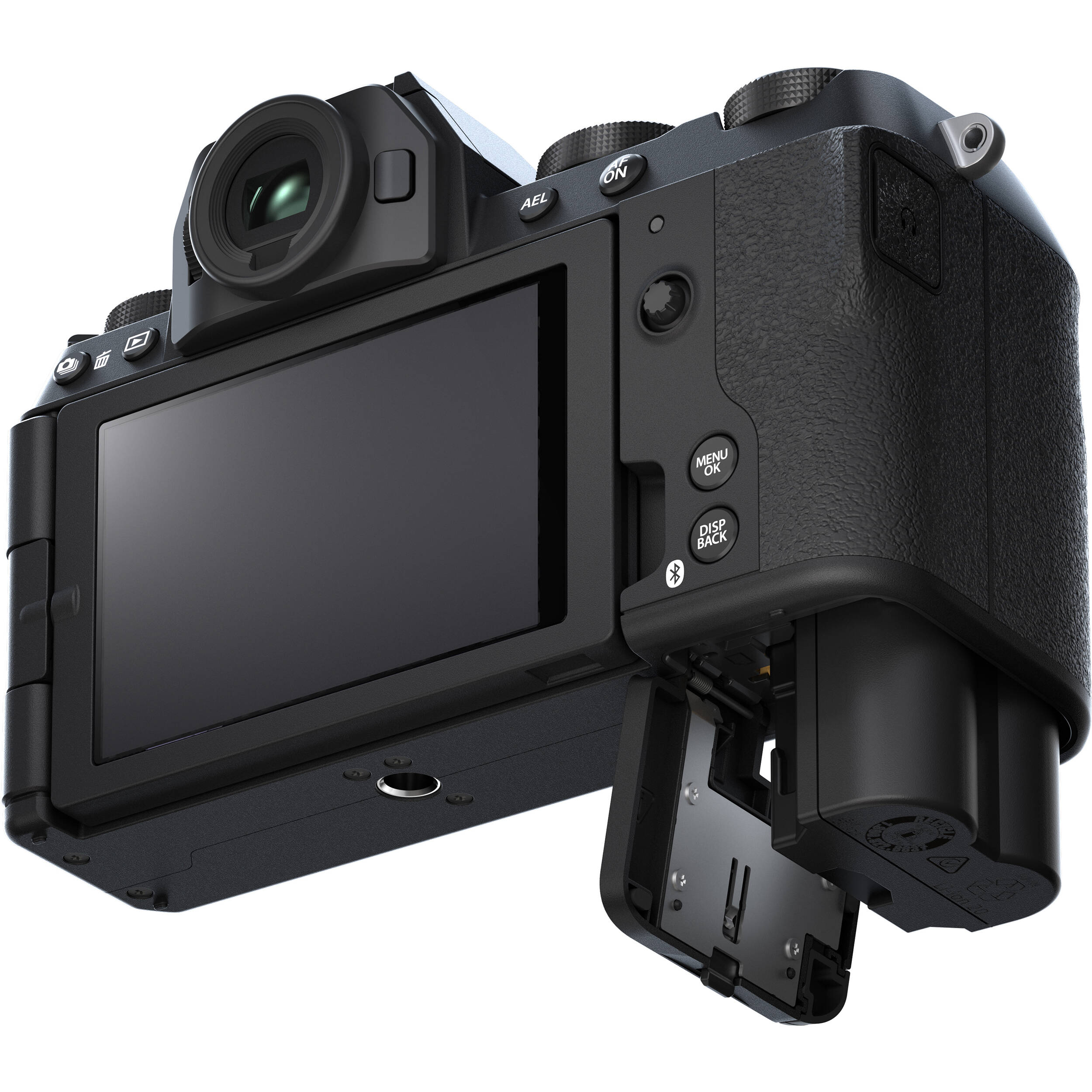 Fujifilm X-S20 black mirrorless camera with XF 16-50mm f/2.8-4.8 R LM WR lens, 26.1MP APS-C X-Trans CMOS 4 sensor, 5-axis in-body image stabilization, 2.36m-dot OLED EVF, and 6.2K video recording