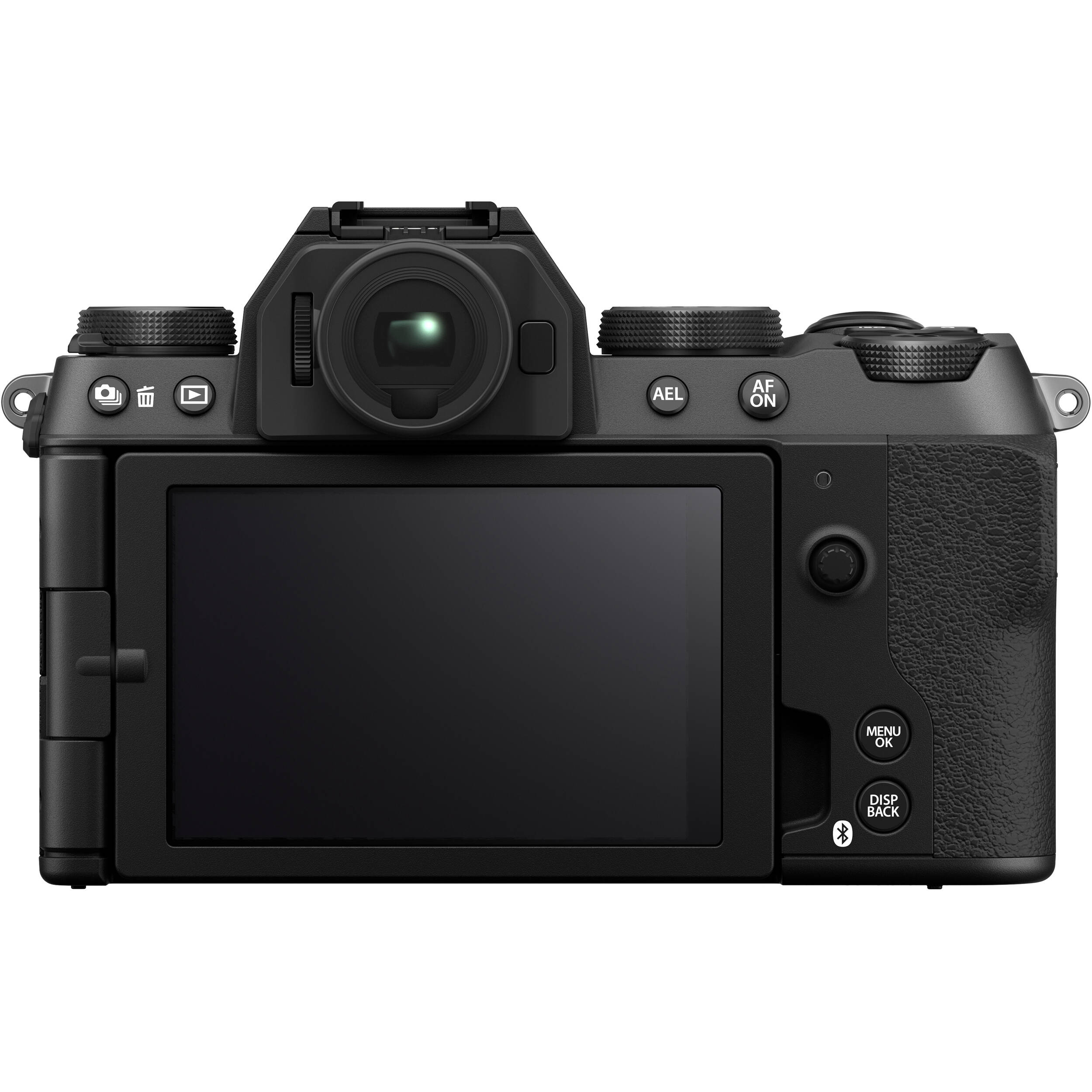 Fujifilm X-S20 black mirrorless camera with XF 16-50mm f/2.8-4.8 R LM WR lens, 26.1MP APS-C X-Trans CMOS 4 sensor, 5-axis in-body image stabilization, 2.36m-dot OLED EVF, and 6.2K video recording