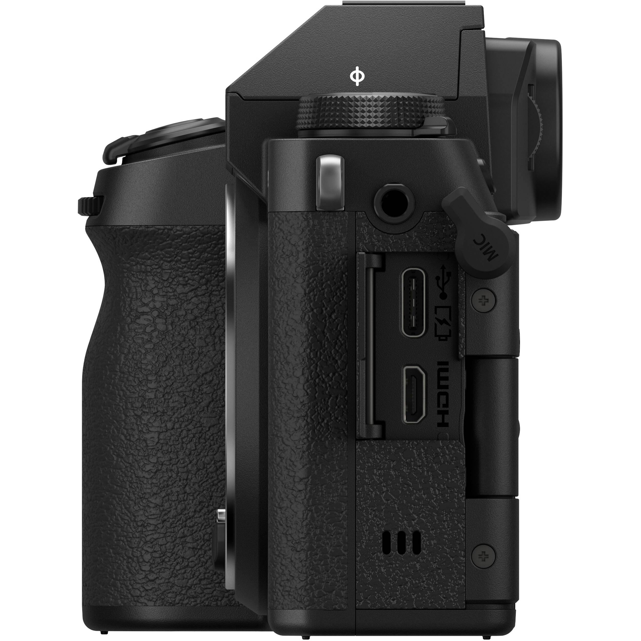 Fujifilm X-S20 black mirrorless camera with XF 16-50mm f/2.8-4.8 R LM WR lens, 26.1MP APS-C X-Trans CMOS 4 sensor, 5-axis in-body image stabilization, 2.36m-dot OLED EVF, and 6.2K video recording