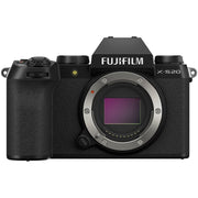 Fujifilm X-S20 black mirrorless camera with 26.1MP APS-C X-Trans CMOS 4 sensor, 8fps mechanical shutter, 20/30fps electronic shutter, 4K video, and 5-axis sensor-shift stabilization