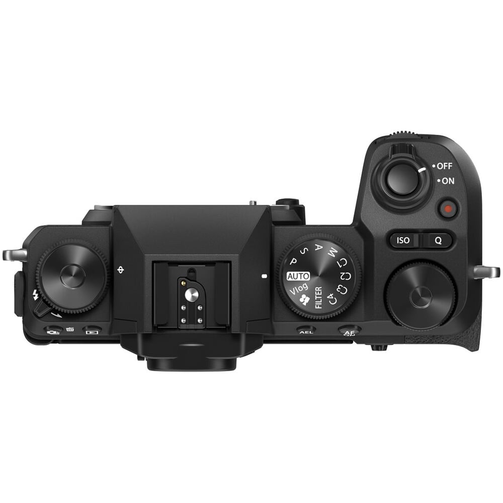 Fujifilm X-S20 black mirrorless camera with 26.1MP APS-C X-Trans CMOS 4 sensor, 8fps mechanical shutter, 20/30fps electronic shutter, 4K video, and 5-axis sensor-shift stabilization