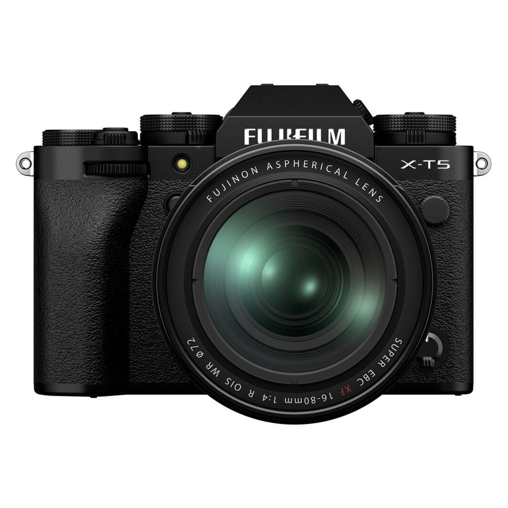 Fujifilm X-T5 Mirrorless Camera with 16-80mm Lens – black APS-C camera kit featuring a 40MP sensor, in-body stabilisation, and versatile zoom lens for stills and video.