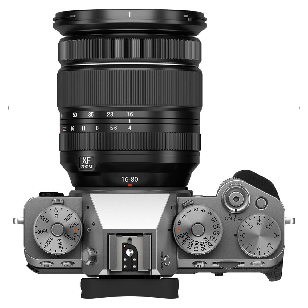 Fujifilm X-T5 Mirrorless Camera with 16-80mm Lens – silver APS-C camera kit with 40MP sensor, in-body image stabilization, and versatile zoom lens for high-quality stills and video.