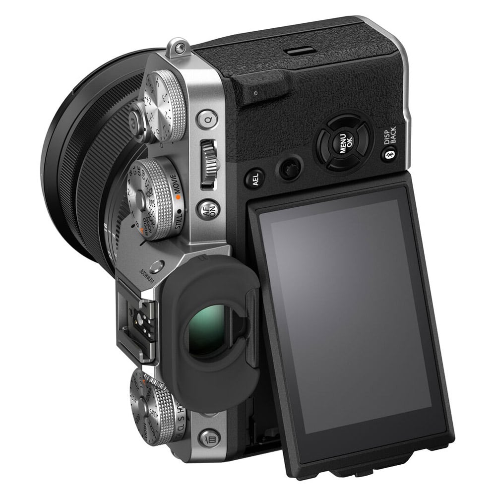 Fujifilm X-T5 Mirrorless Camera with 16-80mm Lens – silver APS-C camera kit with 40MP sensor, in-body image stabilization, and versatile zoom lens for high-quality stills and video.