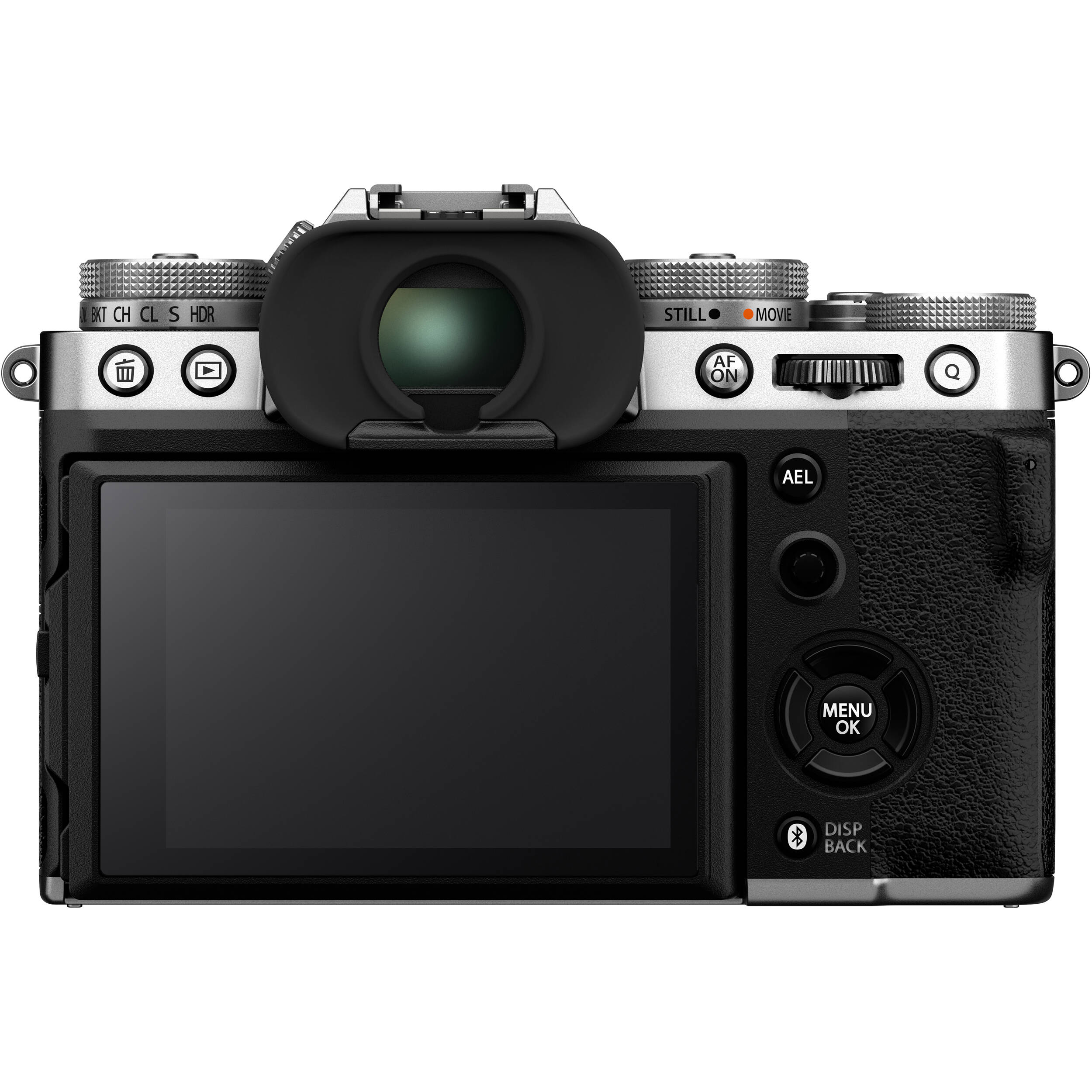 Fujifilm X-T5 silver mirrorless camera with XF 16-50mm f/2.8-4.8 R LM WR lens, 40.2MP APS-C X-Trans CMOS 5 HR sensor, 7-stop in-body image stabilization, 3.69m-dot OLED EVF, and advanced video with 4K 120p and 6.2K 30p recording