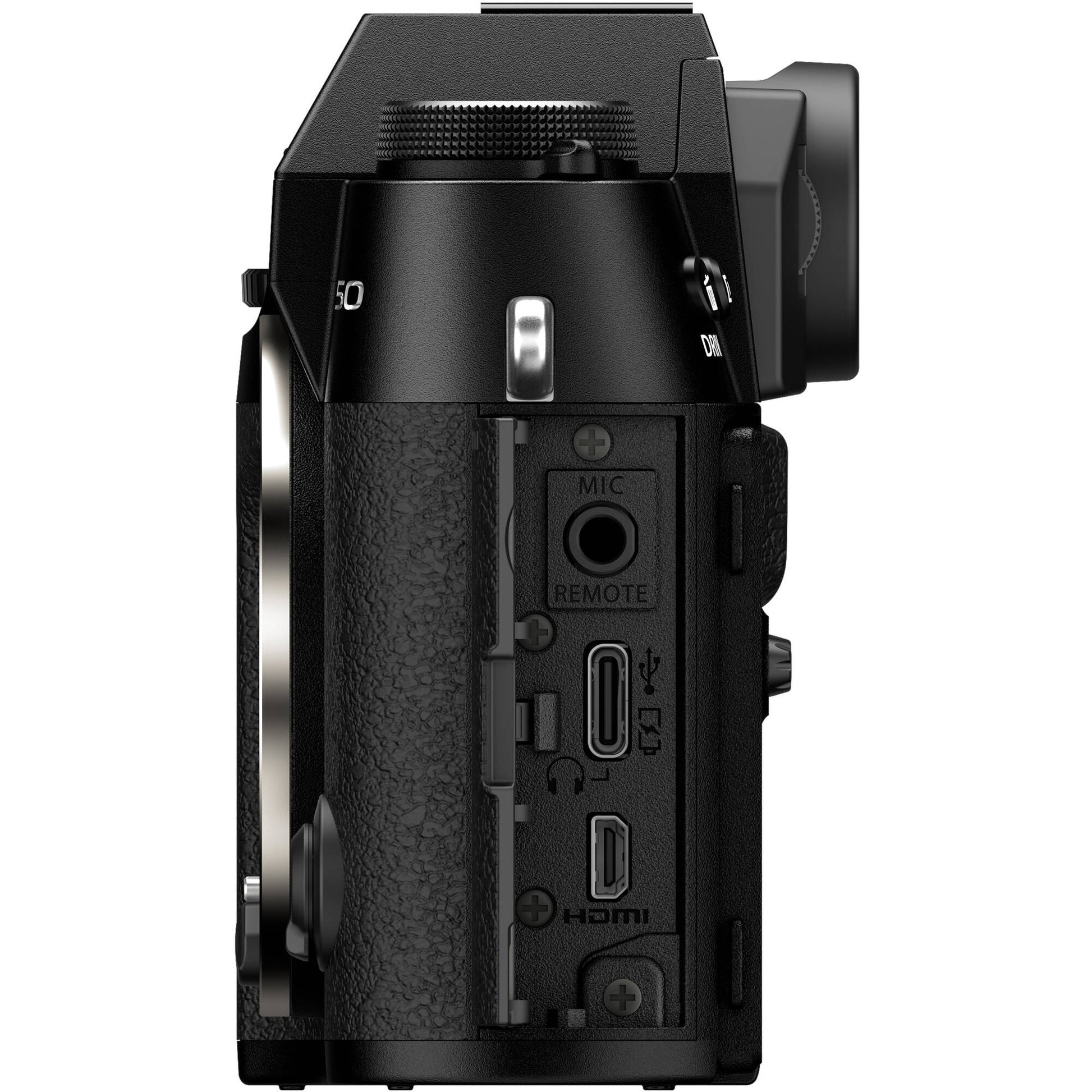 Fujifilm X-T50 black mirrorless camera with 40.2MP APS-C X-Trans CMOS 5 HR sensor, 7-stop in-body image stabilization, hybrid autofocus, 3-inch tilting touchscreen, 2.36M-dot OLED EVF, and 6K video recording