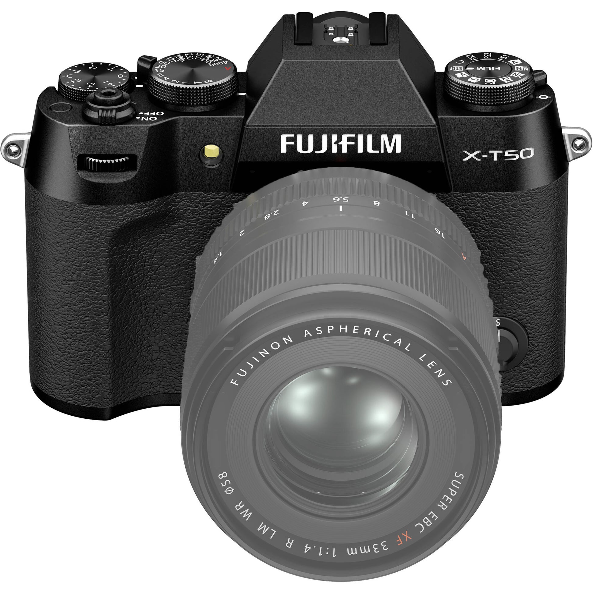 Fujifilm X-T50 black mirrorless camera with 40.2MP APS-C X-Trans CMOS 5 HR sensor, 7-stop in-body image stabilization, hybrid autofocus, 3-inch tilting touchscreen, 2.36M-dot OLED EVF, and 6K video recording