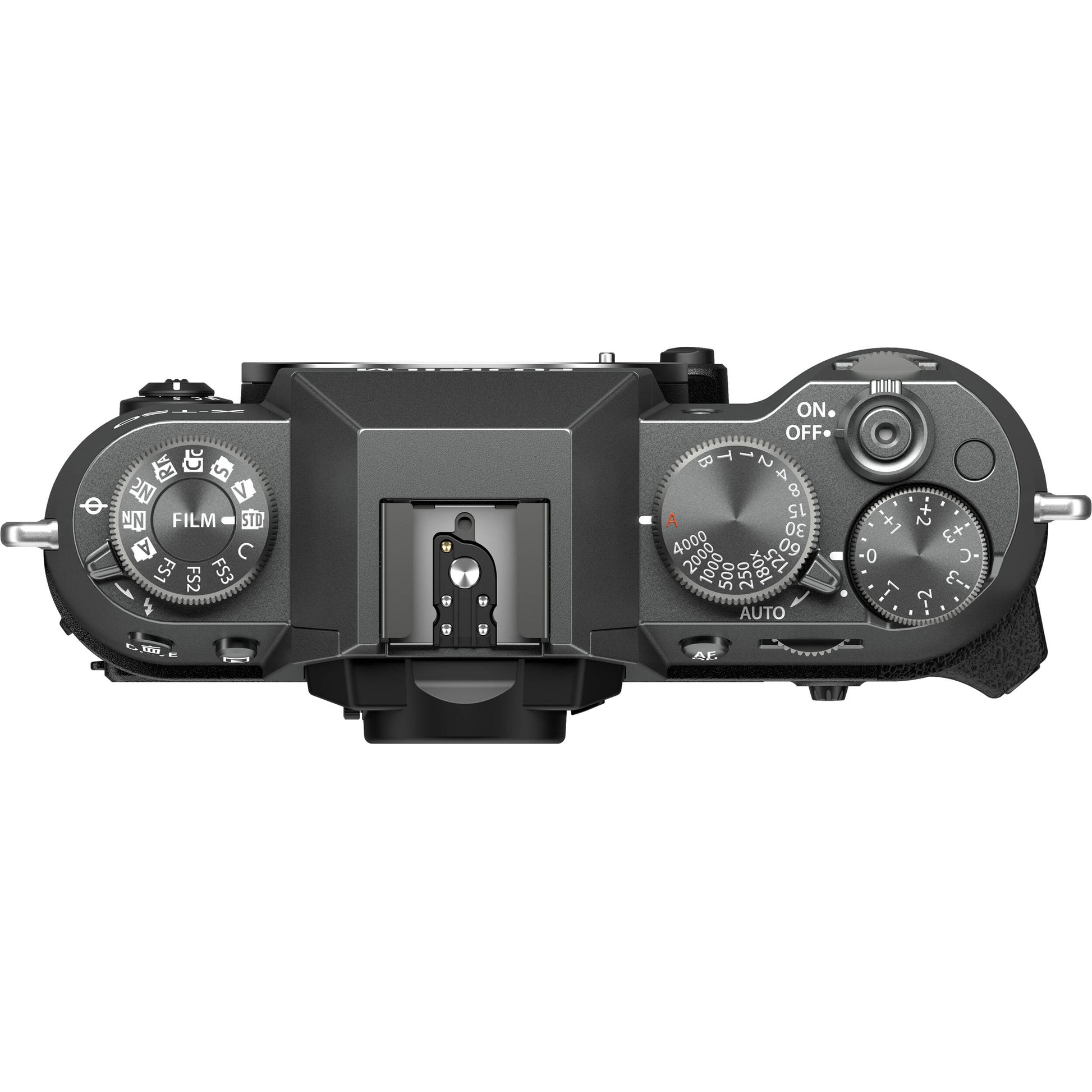 Fujifilm X-T50 charcoal grey mirrorless camera with 40.2MP APS-C X-Trans CMOS 5 HR sensor, 7-stop in-body image stabilization, hybrid autofocus, 3-inch tilting touchscreen, 2.36M-dot OLED EVF, and 6K video recording
