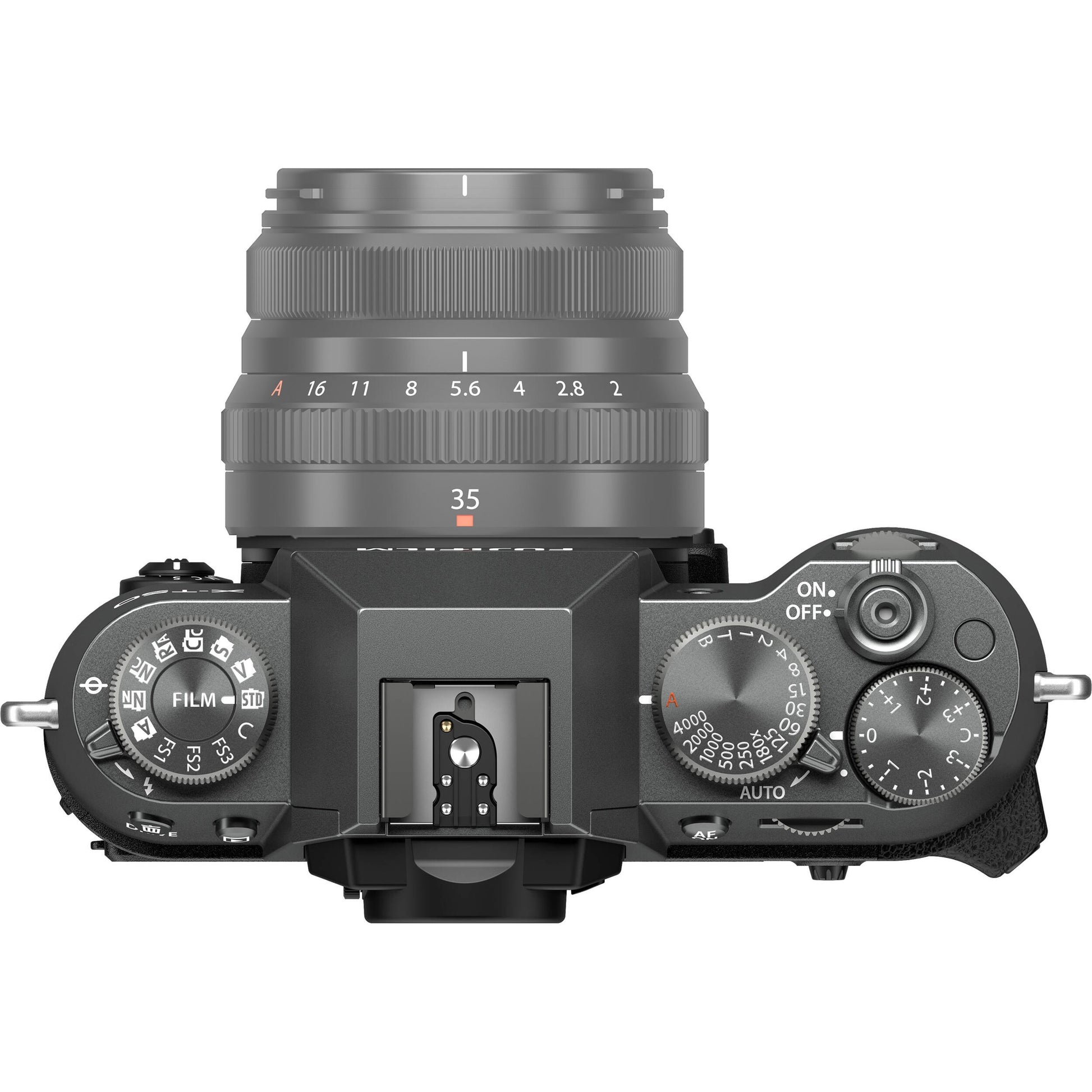 Fujifilm X-T50 charcoal grey mirrorless camera with 40.2MP APS-C X-Trans CMOS 5 HR sensor, 7-stop in-body image stabilization, hybrid autofocus, 3-inch tilting touchscreen, 2.36M-dot OLED EVF, and 6K video recording