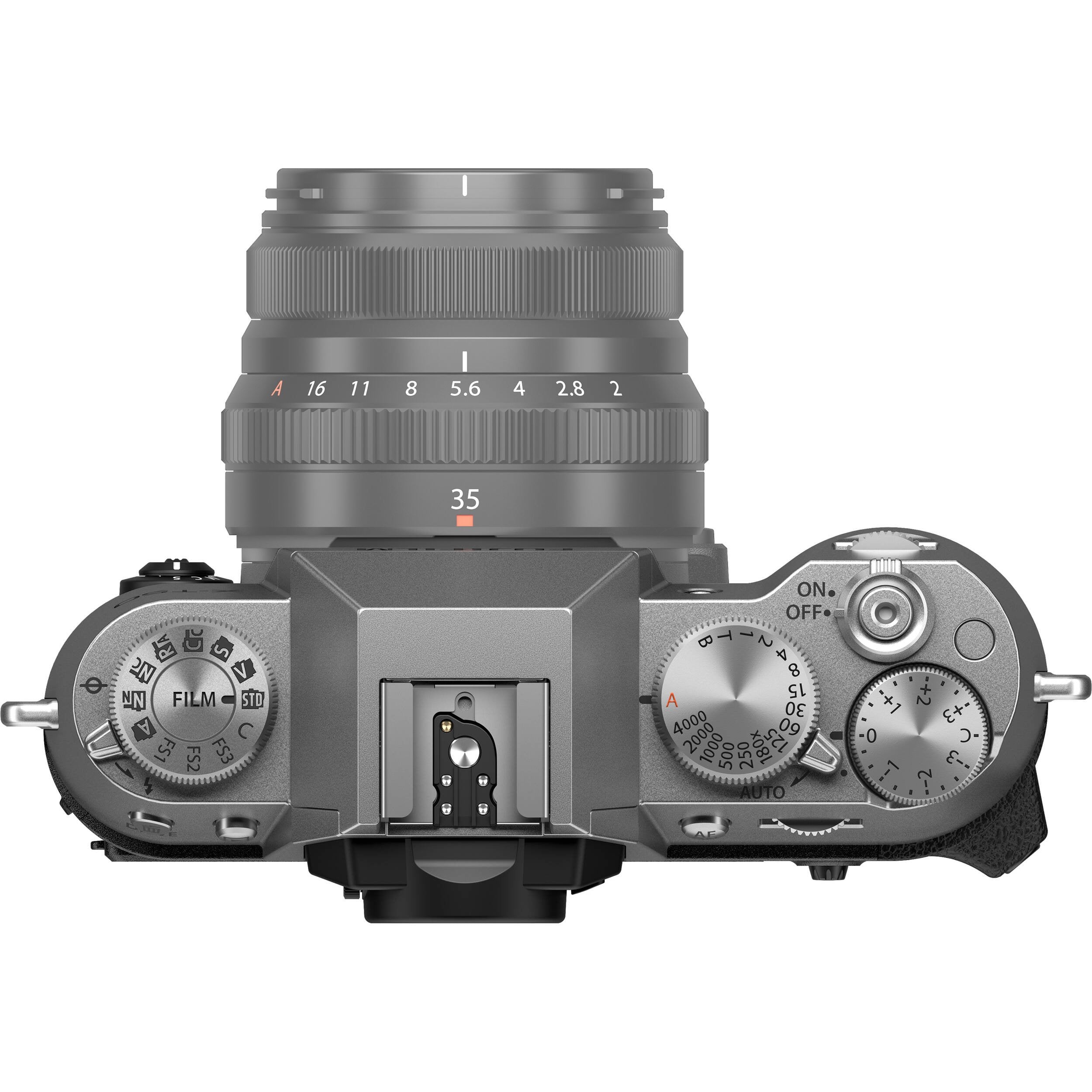 Fujifilm X-T50 silver mirrorless camera with 40.2MP APS-C X-Trans CMOS 5 HR sensor, 7-stop in-body image stabilization, hybrid autofocus, 3-inch tilting touchscreen, 2.36M-dot OLED EVF, and 6K video recording