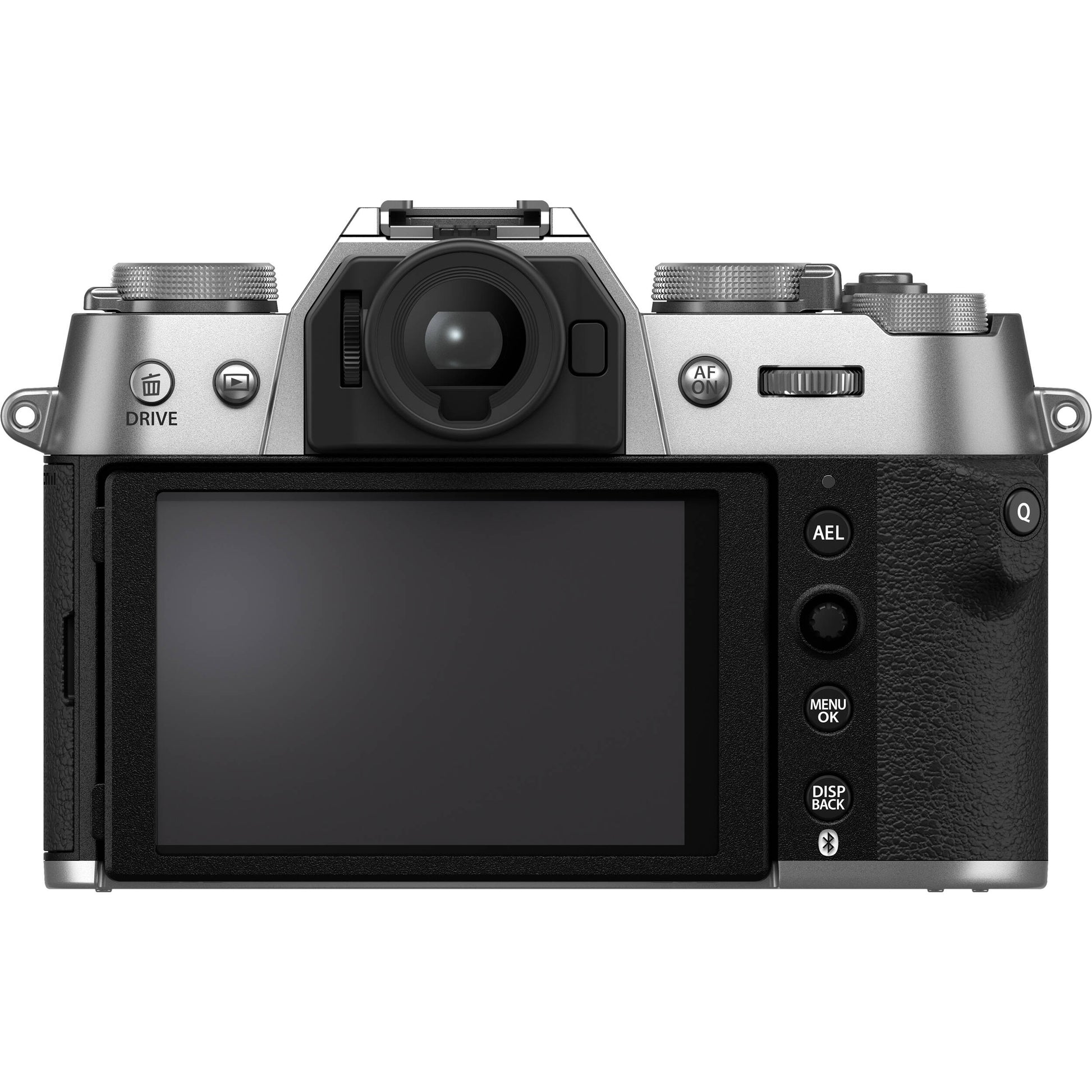 Fujifilm X-T50 silver mirrorless camera with 40.2MP APS-C X-Trans CMOS 5 HR sensor, 16-50mm lens, 7-stop in-body image stabilization, 6.2K video recording, AI autofocus, and 3-inch tilting touchscreen.