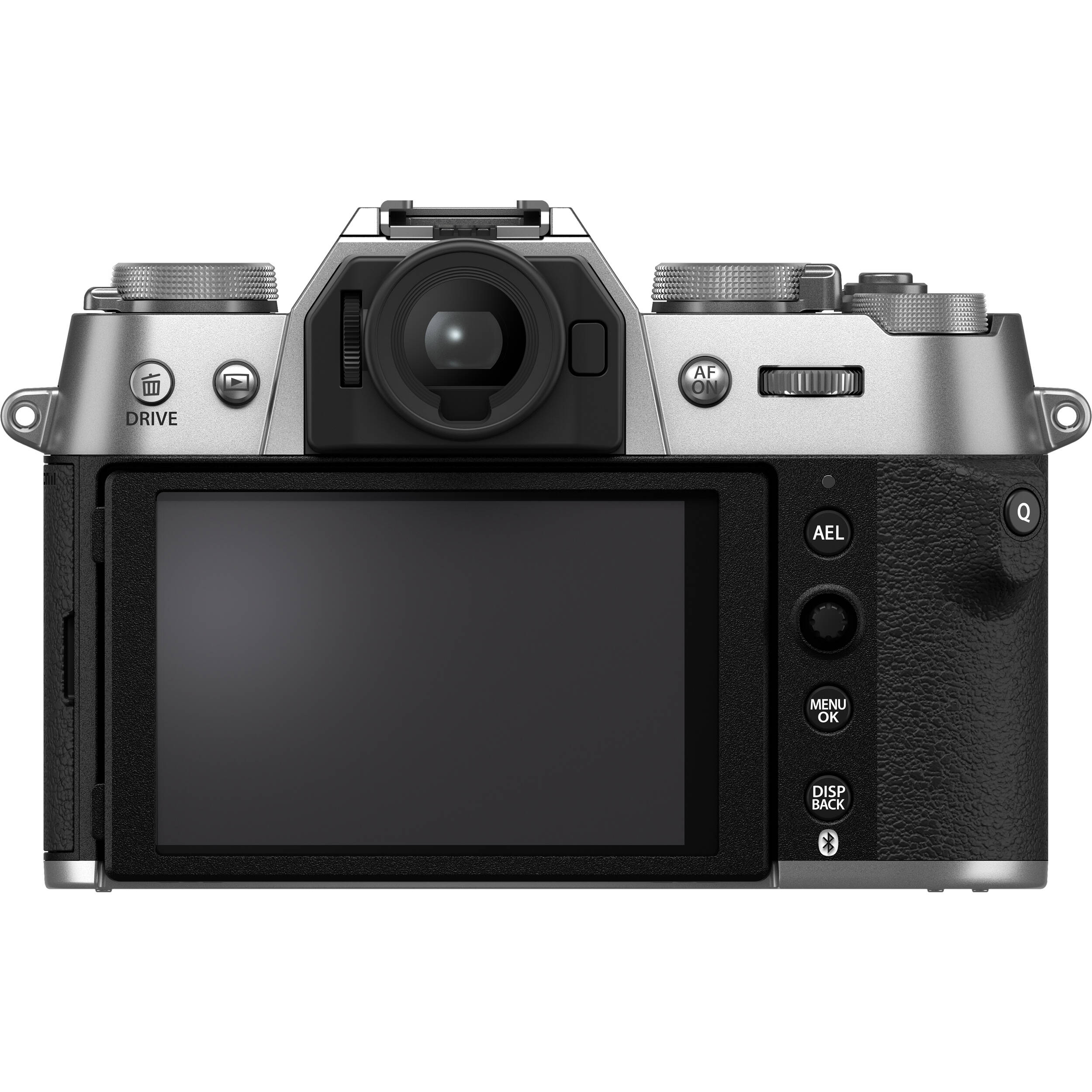 Fujifilm X-T50 silver mirrorless camera with 40.2MP APS-C X-Trans CMOS 5 HR sensor, 16-50mm lens, 7-stop in-body image stabilization, 6.2K video recording, AI autofocus, and 3-inch tilting touchscreen.