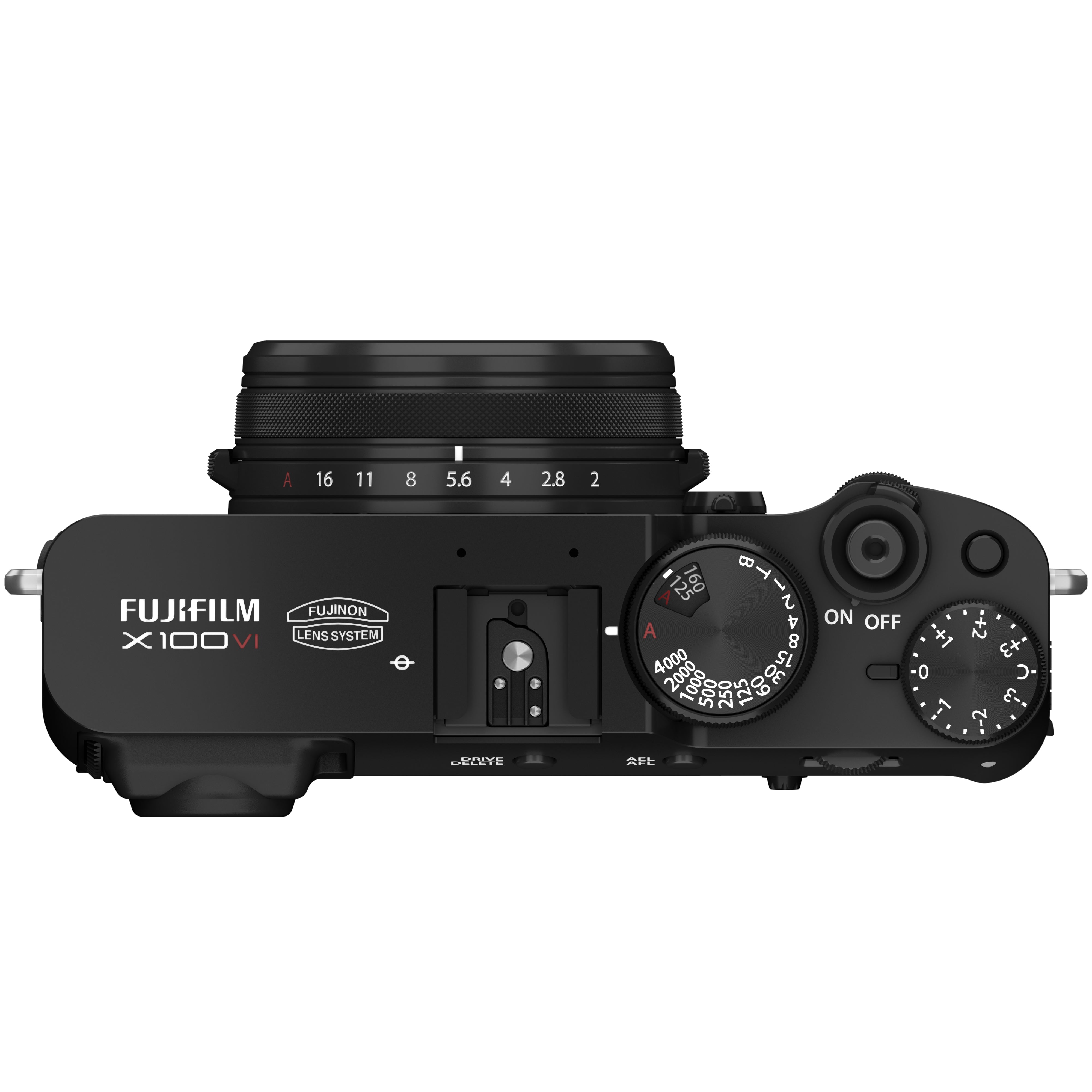Fujifilm X100VI black compact digital camera featuring 40.2MP APS-C X-Trans CMOS 5 HR sensor, 23mm f/2 fixed lens, 5-axis in-body image stabilization, hybrid optical/electronic viewfinder, and 3-inch tilting touchscreen.