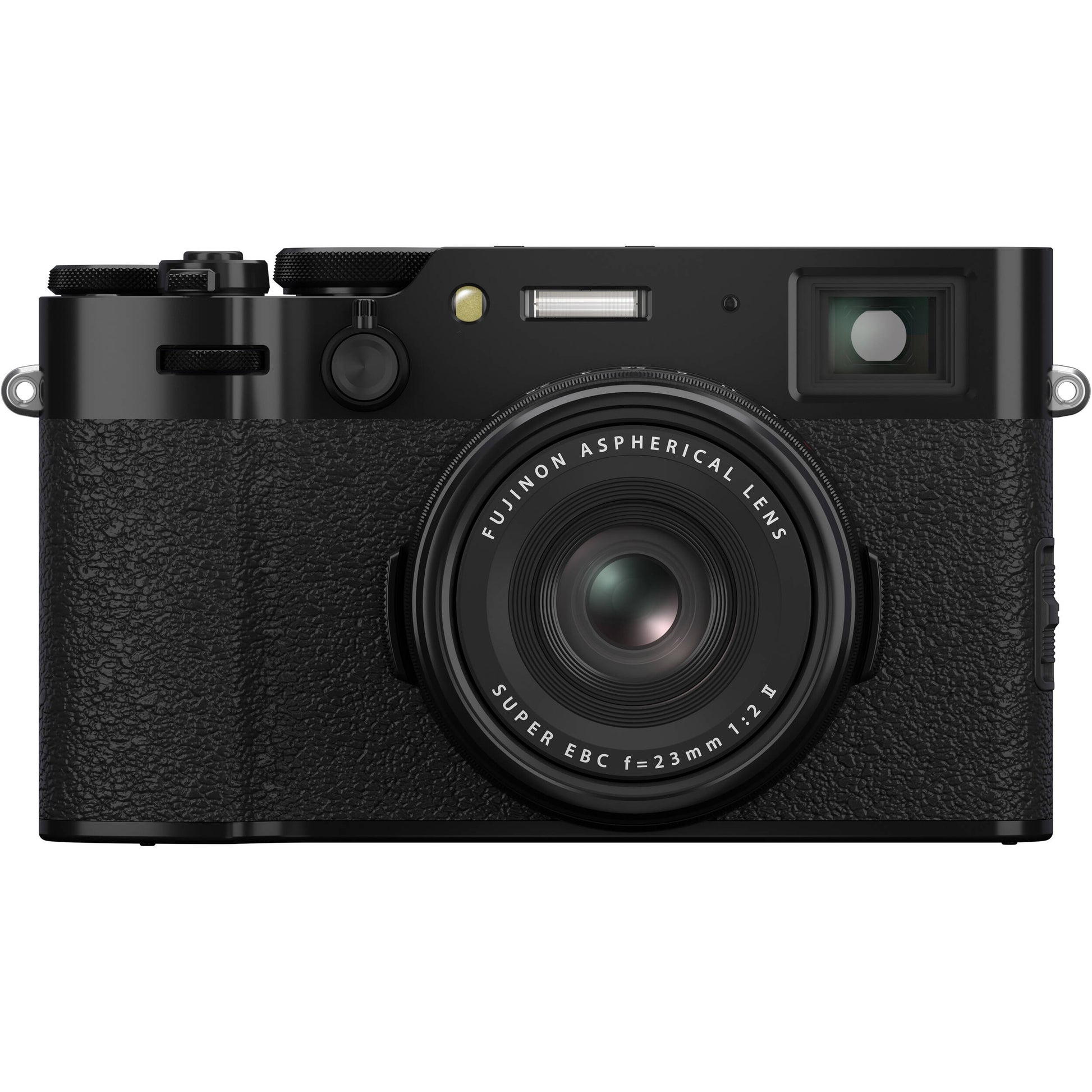 Fujifilm X100VI black compact digital camera featuring 40.2MP APS-C X-Trans CMOS 5 HR sensor, 23mm f/2 fixed lens, 5-axis in-body image stabilization, hybrid optical/electronic viewfinder, and 3-inch tilting touchscreen.
