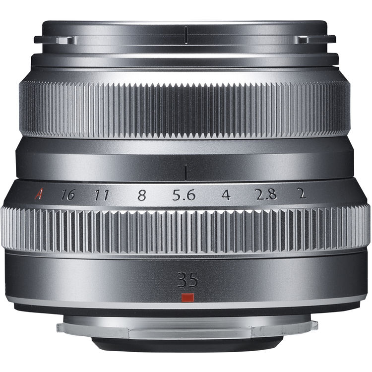 Camera lens with focus and aperture details on a white background