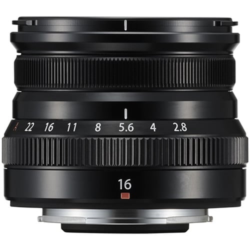 Fujifilm XF 16mm f/2.8 R WR lens. Compact APS-C wide-angle prime with f/2.8, sharp optics, weather-resistant build, and travel-friendly design.