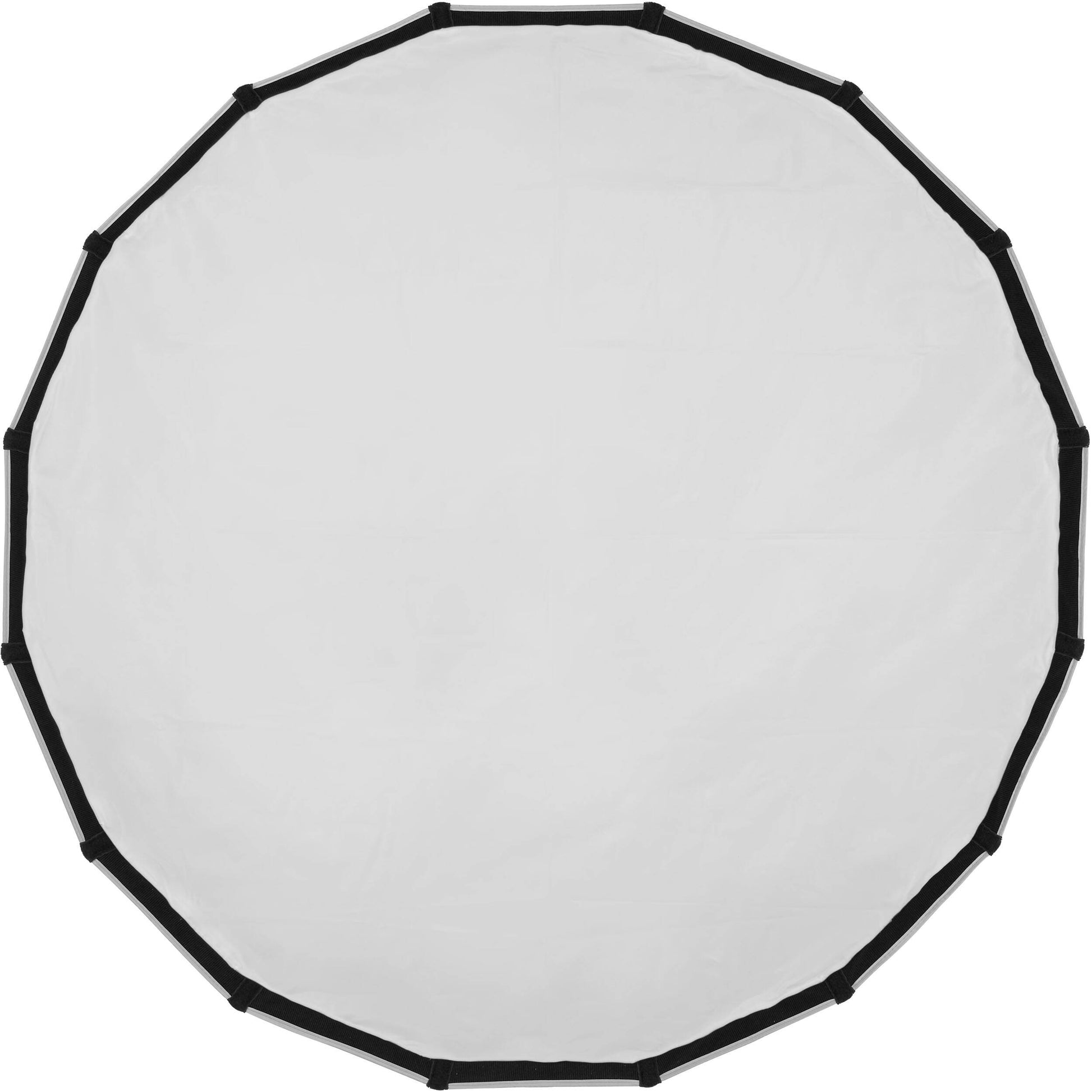 Round softbox with black frame and white interior on a white background