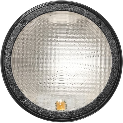 Round metallic filter with black frame on a white background