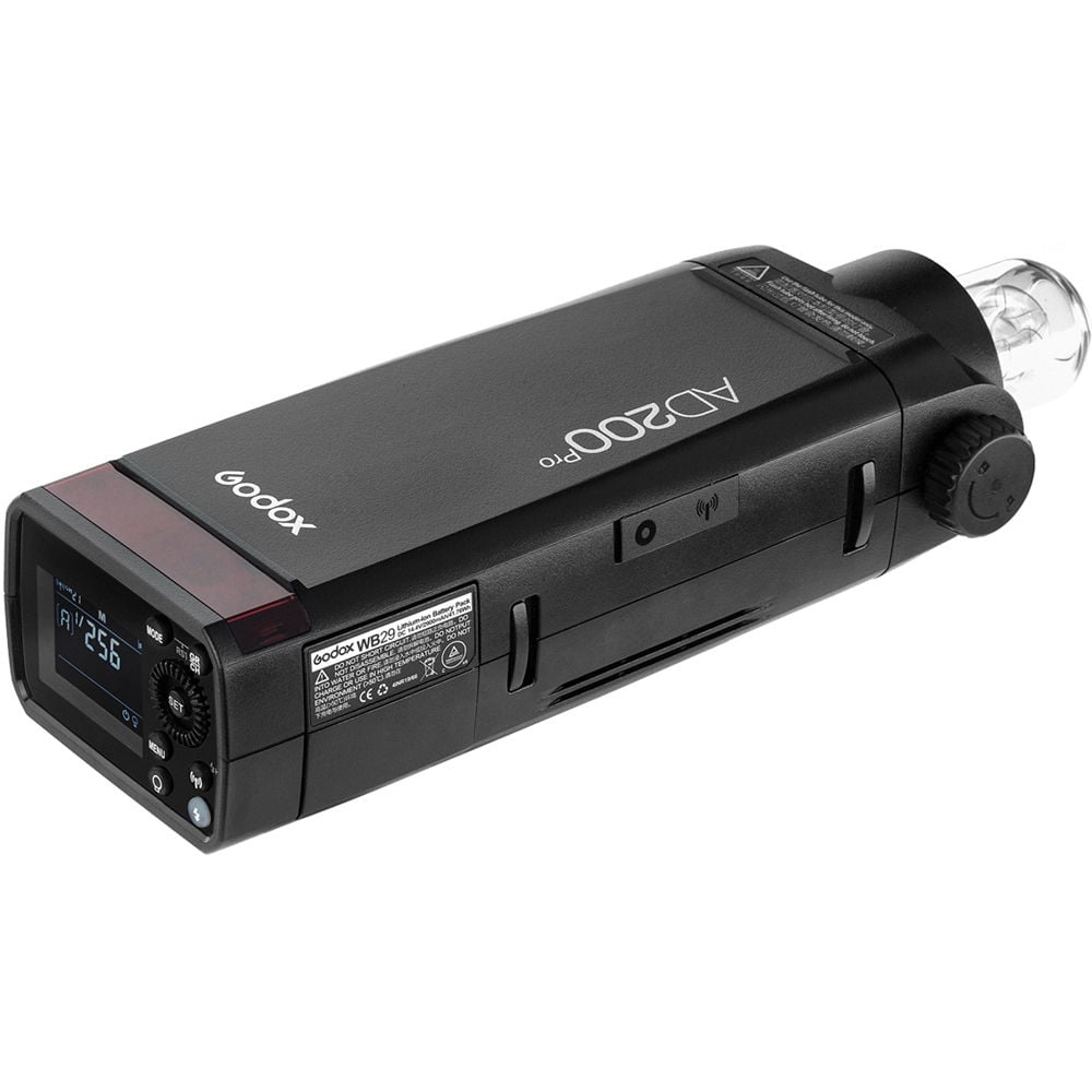 Black Godox AD200Pro flash device on a white background