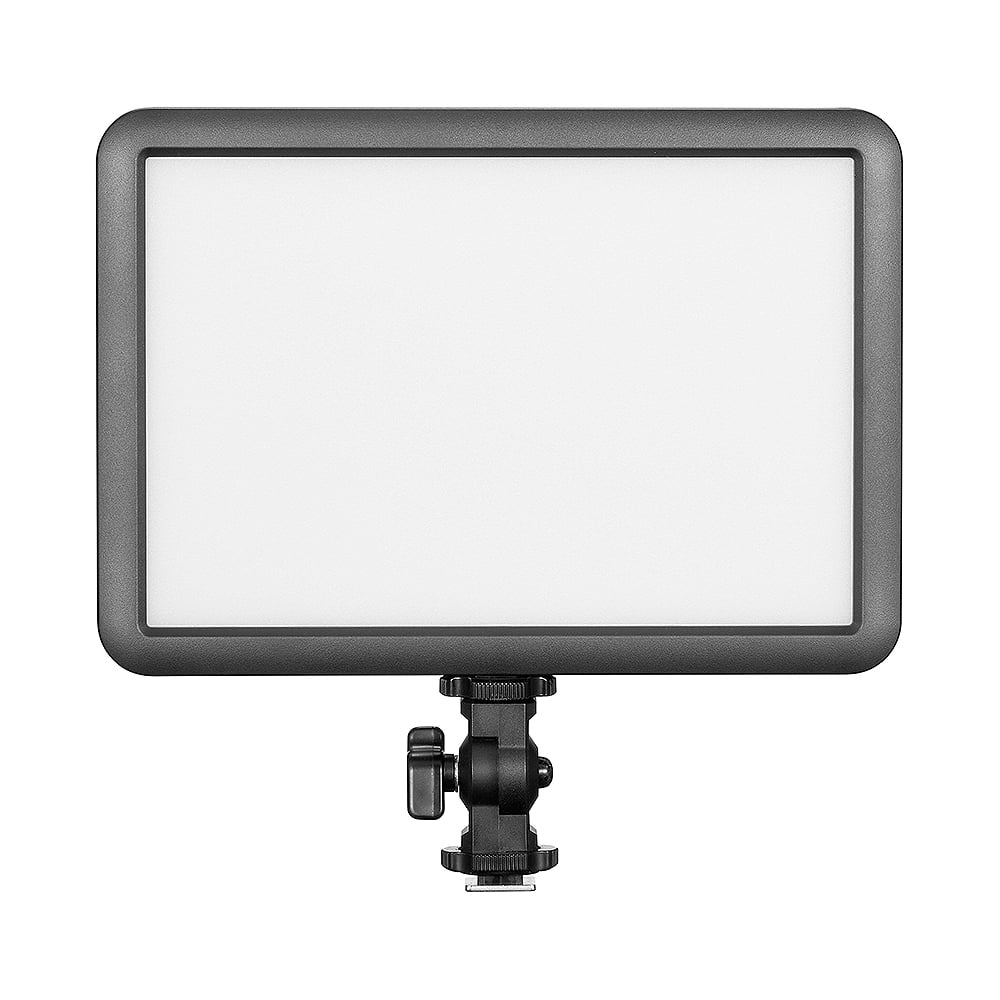 Godox LDP18BI Bi-Colour LED Video Light Panel mounted on camera, showing adjustable colour temperature and compact, portable design.