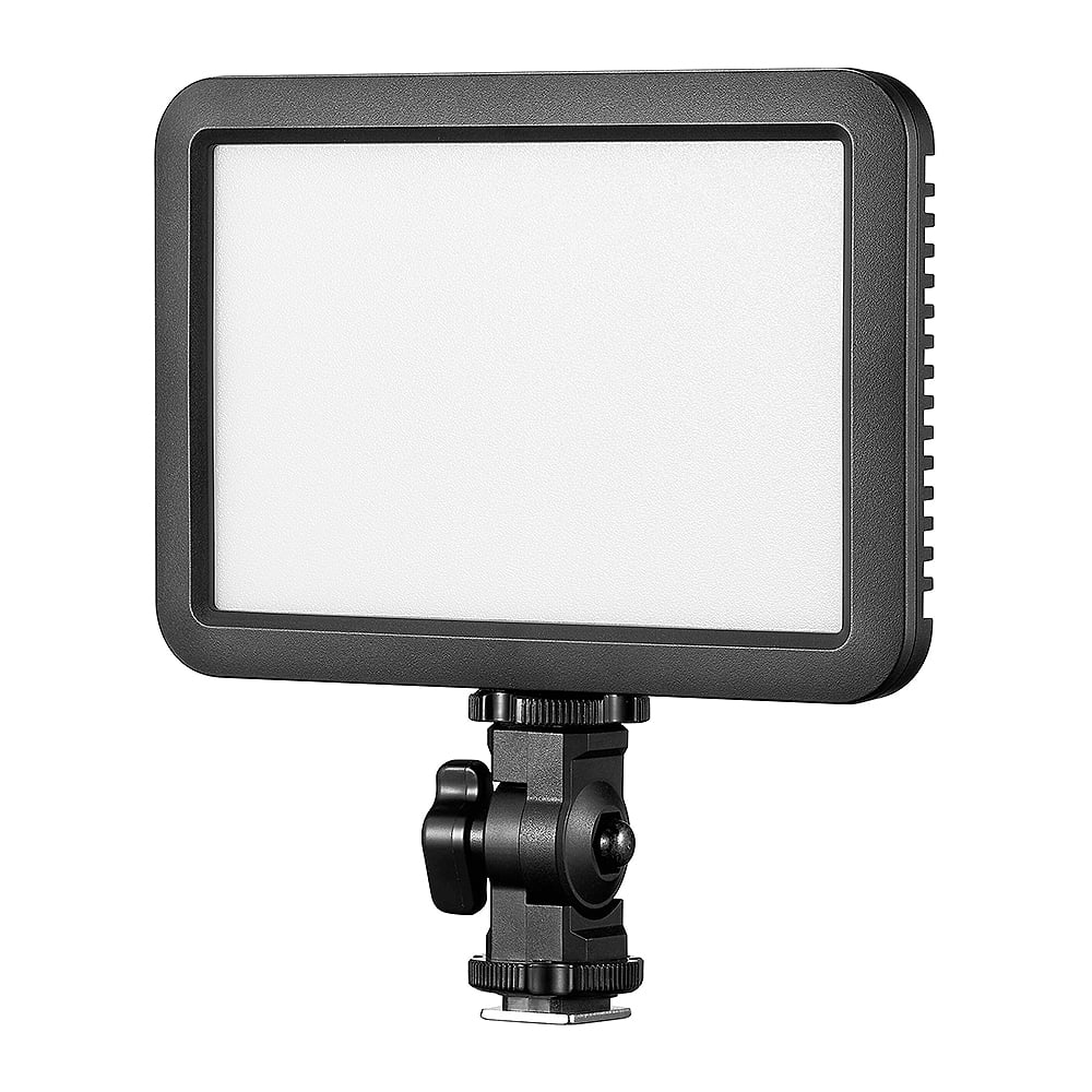 Godox LDP8Bi bi-color LED video light panel—compact rectangular panel with cold-shoe mount.