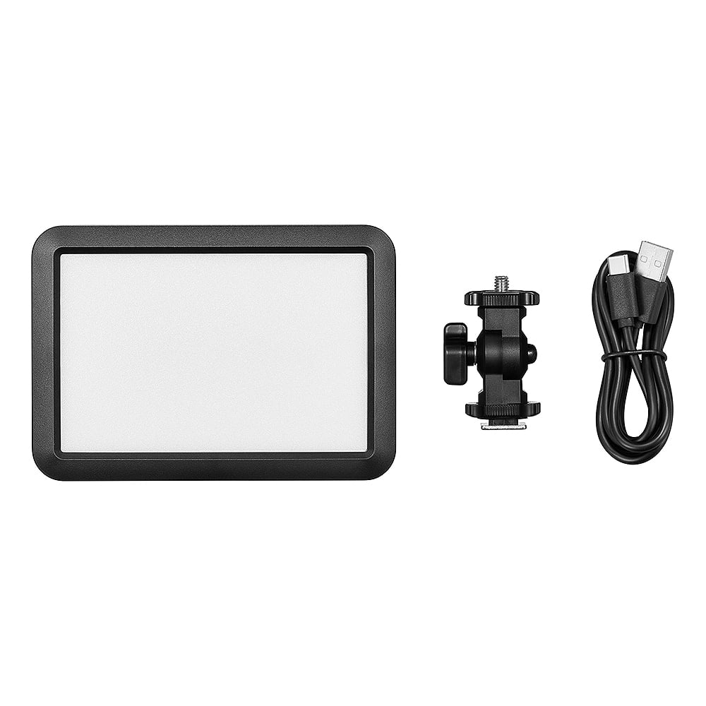 Godox LDP8Bi bi-color LED video light panel—compact rectangular panel with cold-shoe mount.