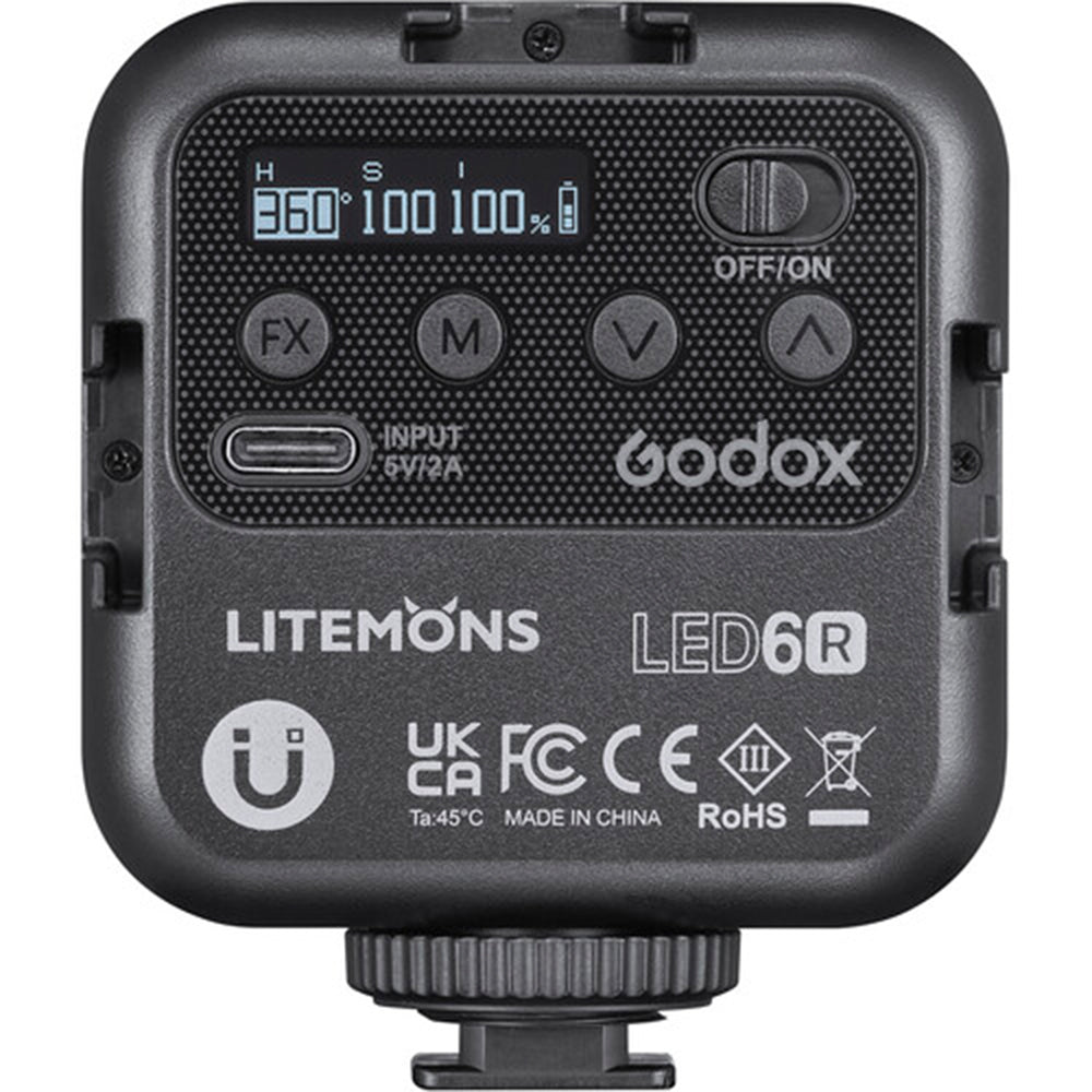 Godox LiteMons RGB LED light with adjustable color temperature and full color spectrum for photography and video.