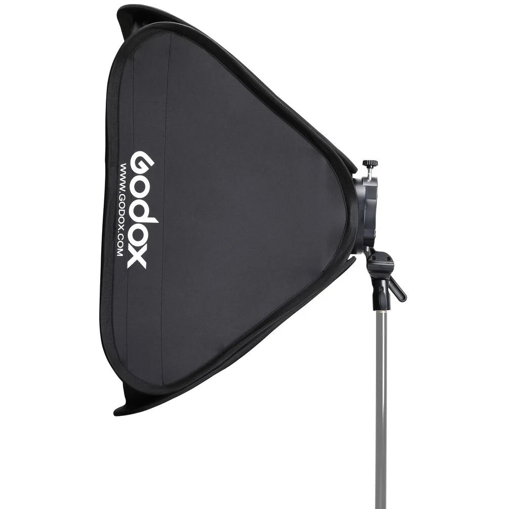 Godox S2 speedlight bracket kit with 80×80 cm softbox and grid—collapsible square softbox with Bowens-style mount