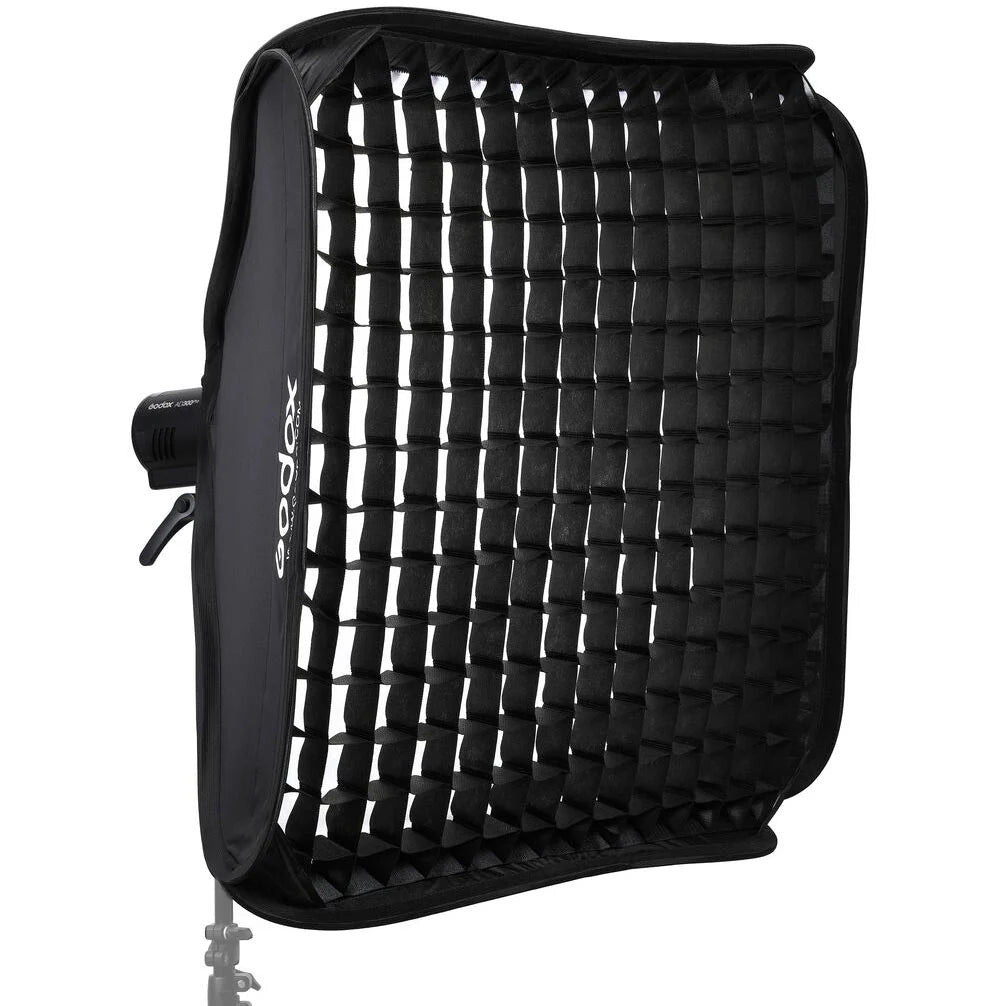 Godox S2 speedlight bracket kit with 80×80 cm softbox and grid—collapsible square softbox with Bowens-style mount