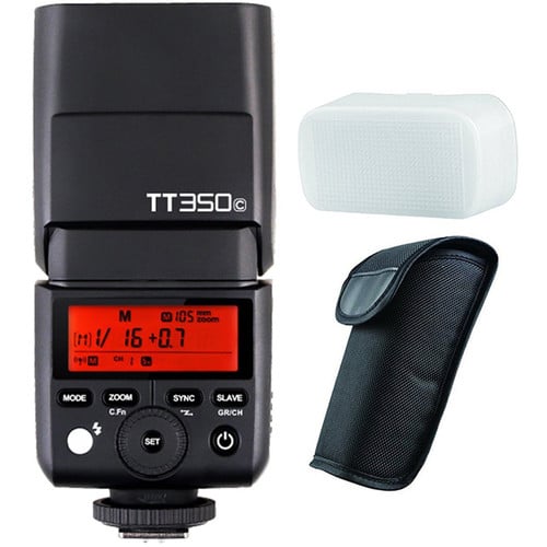 Godox TT350C Mini Thinklite TTL Flash for Canon — compact camera-mounted flash with tilt and swivel head.