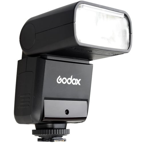 Godox TT350S Mini Thinklite TTL Flash for Sony, compact flash with built-in 2.4GHz radio, support for Sony ADI/P-TTL, high-speed sync, 24-105mm zoom, and tilt/rotate head for versatile lighting.
