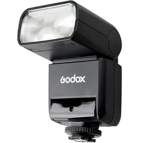 Godox TT350S Mini Thinklite TTL Flash for Sony, compact flash with built-in 2.4GHz radio, support for Sony ADI/P-TTL, high-speed sync, 24-105mm zoom, and tilt/rotate head for versatile lighting.