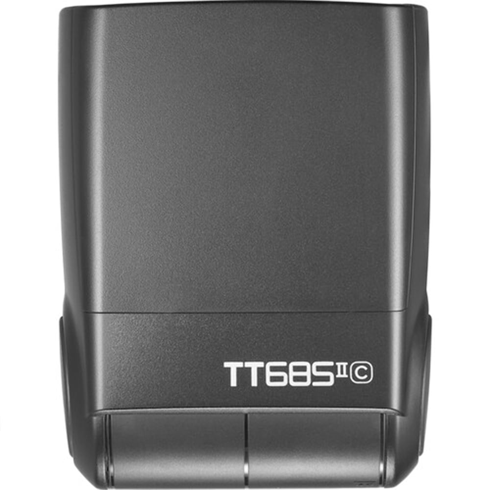 Godox TT685C II Canon flash with tilt/rotate head, TCM manual mode, wireless master/slave, and USB-C for firmware updates.