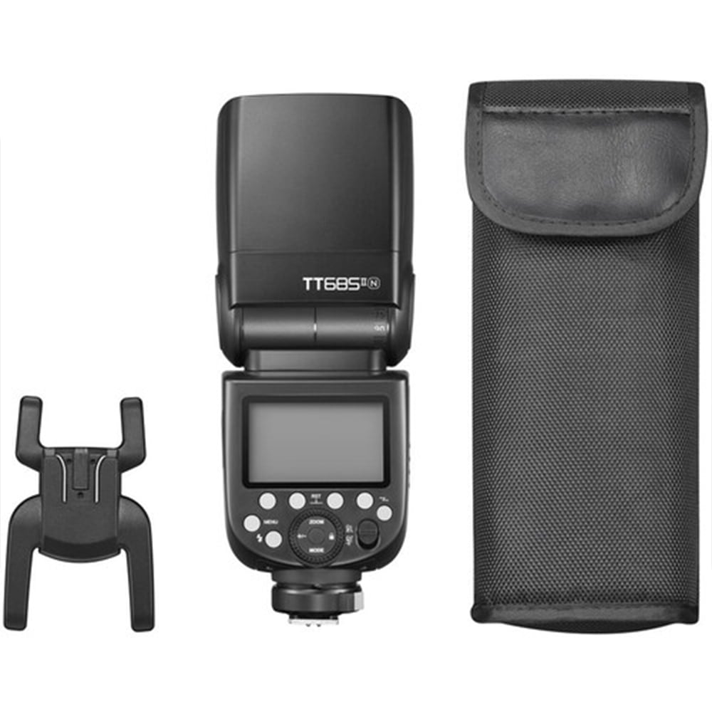 Godox TT685N II Nikon flash with wireless i-TTL, tilting head, 20–200mm zoom, and TCM manual mode.