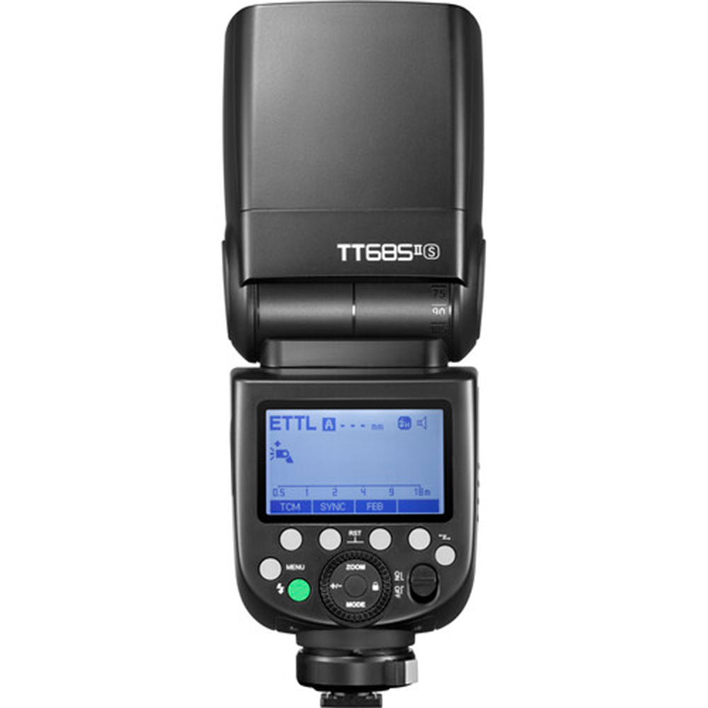 Godox TT685S II Flash for Sony ADI / P-TTL with tilting and rotating head, wireless 2.4 GHz control, TCM mode, high-speed sync, and USB-C update port.