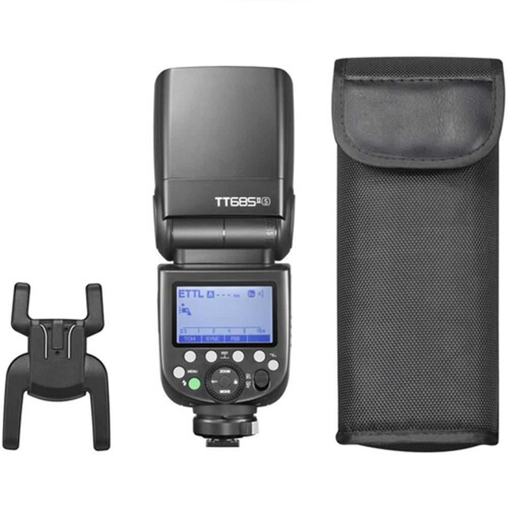Godox TT685S II Flash for Sony ADI / P-TTL with tilting and rotating head, wireless 2.4 GHz control, TCM mode, high-speed sync, and USB-C update port.