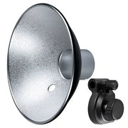 Reflective photography diffuser with mounting bracket on a white background