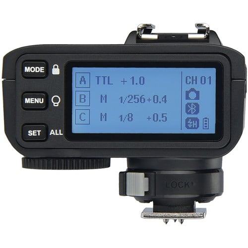 Godox X2T-C TTL Wireless Flash Trigger Transmitter for Canon – 2.4GHz wireless system with 100m range, high-speed sync up to 1/8000s, Bluetooth control via GodoxPhoto app, 5 groups, 32 channels, backlit LCD, quick-lock hot shoe.