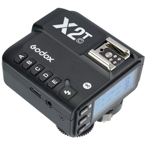 Godox X2T-C TTL Wireless Flash Trigger Transmitter for Canon – 2.4GHz wireless system with 100m range, high-speed sync up to 1/8000s, Bluetooth control via GodoxPhoto app, 5 groups, 32 channels, backlit LCD, quick-lock hot shoe.