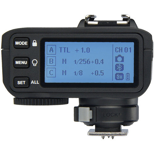 Godox X2T-N TTL Wireless Flash Trigger Transmitter for Nikon – 2.4GHz wireless system, 100m range, high-speed sync up to 1/8000s, Bluetooth control via GodoxPhoto app, 5 groups, 32 channels, backlit LCD, quick-lock hot shoe.