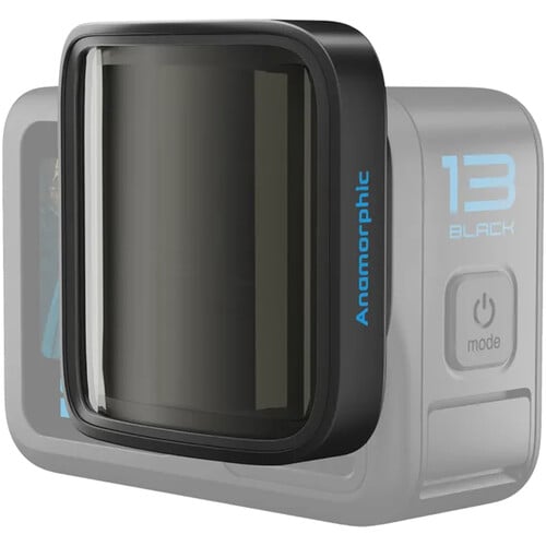 GoPro Anamorphic Lens Mod for HERO13 Black delivering ultra-wide 21:9 cinematic footage with distinctive horizontal lens flares and in-camera de-squeezing for a straightened widescreen look.