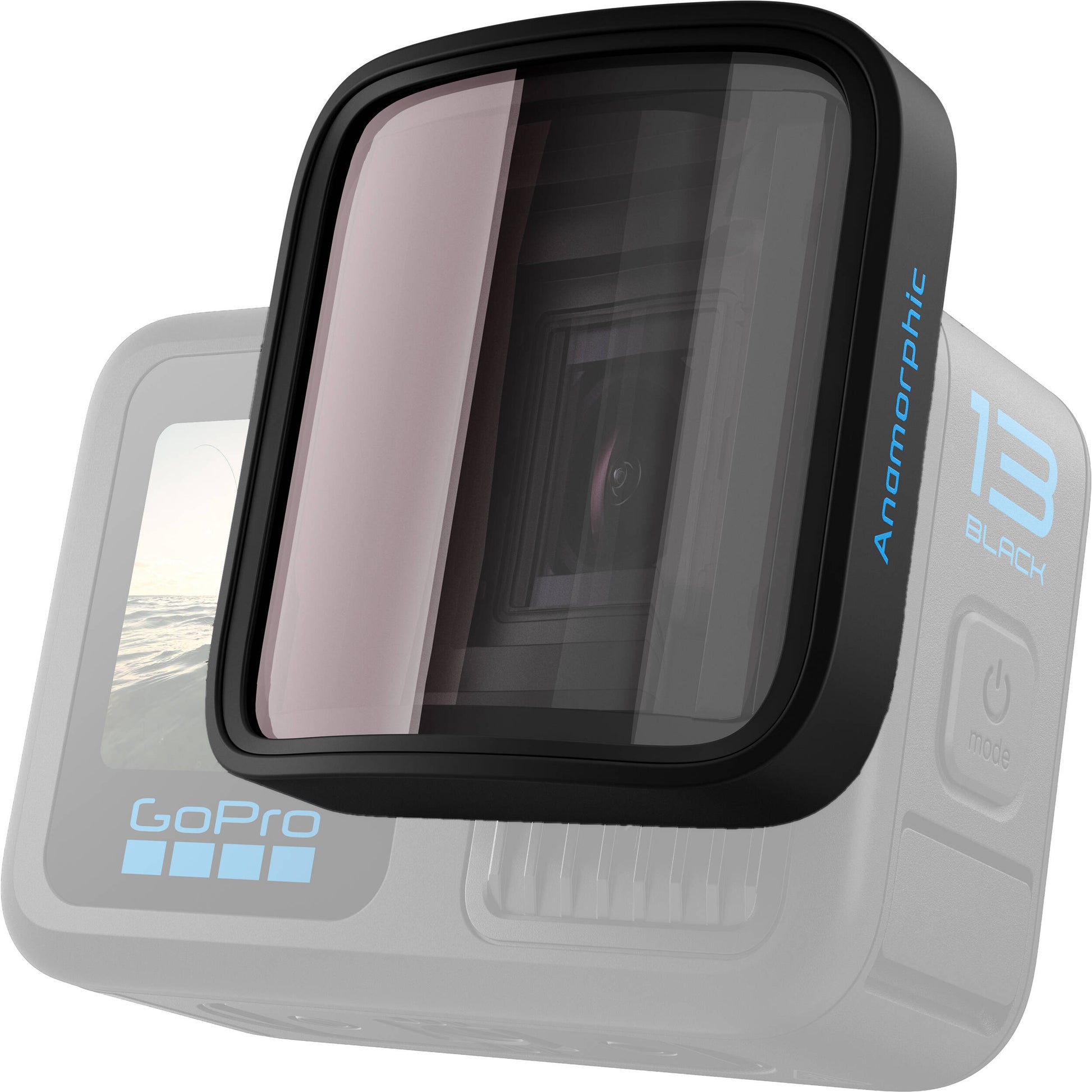 GoPro Anamorphic Lens Mod for HERO13 Black delivering ultra-wide 21:9 cinematic footage with distinctive horizontal lens flares and in-camera de-squeezing for a straightened widescreen look.