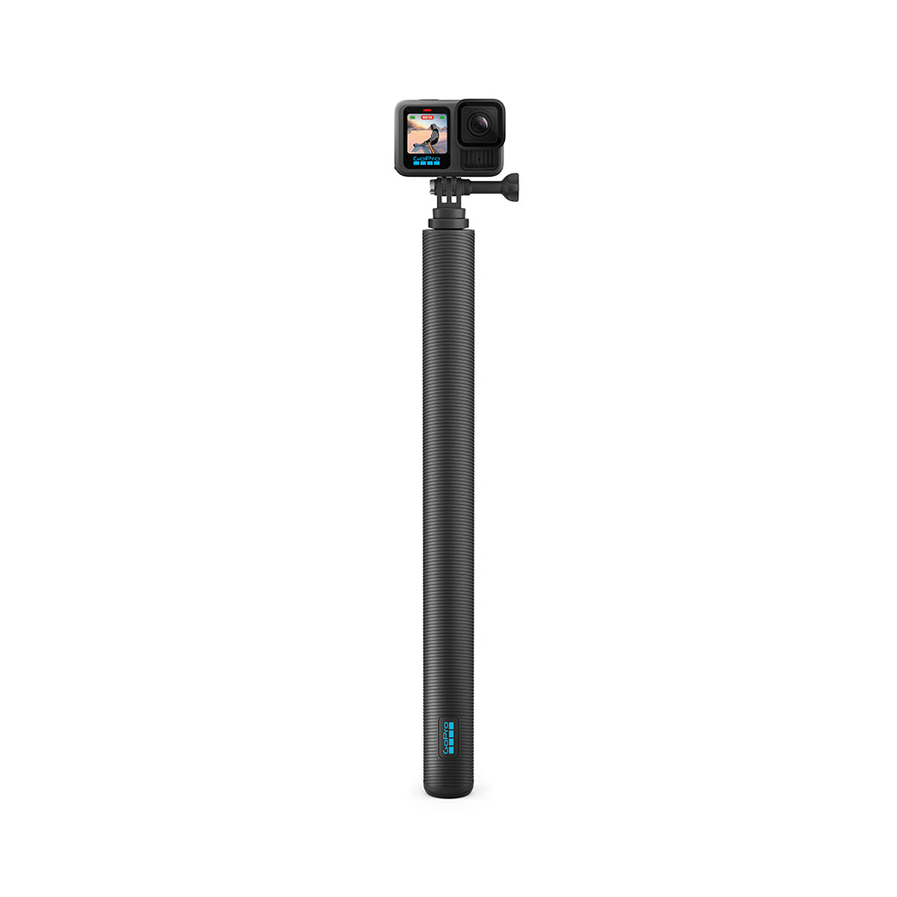 GoPro carbon fiber extension pole extending from 39cm to 2.7m, ultra-lightweight and durable, designed for wide-angle and selfie shots, with secure mounting for all GoPro cameras.