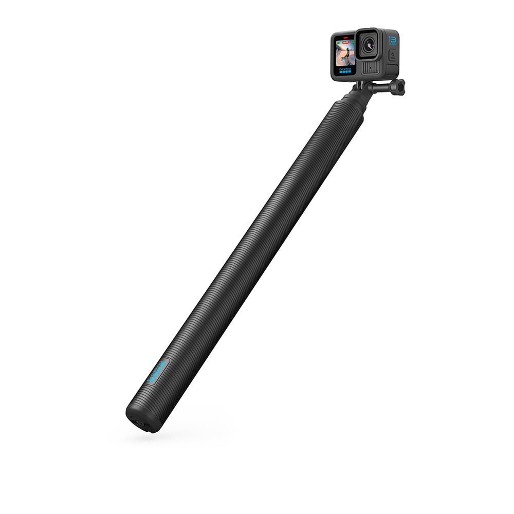 GoPro carbon fiber extension pole extending from 39cm to 2.7m, ultra-lightweight and durable, designed for wide-angle and selfie shots, with secure mounting for all GoPro cameras.